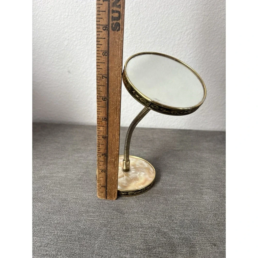 Vintage Vanity Mirror Gooseneck Double Sided Round Magnifying Ivory Gold Plastic